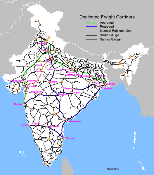 L'Índia va encarregar 1724 km de corredors de mercaderies dedicats (DFC) fins al gener de 2023